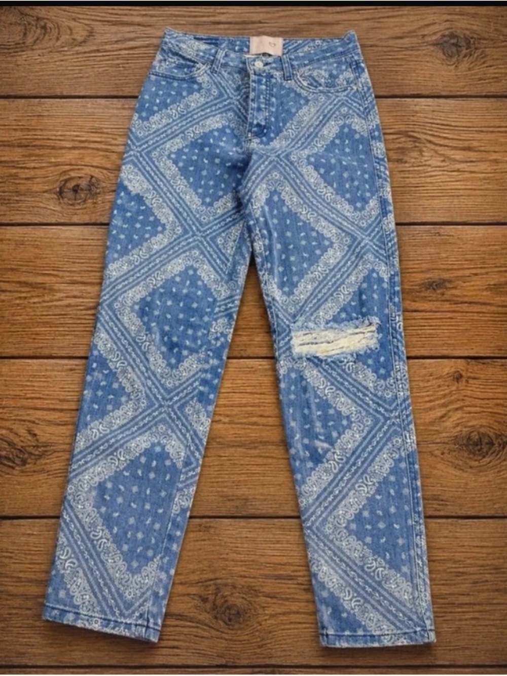 REVICE Blue Bandana-Print Straight Leg Jeans